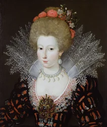 Portrait of a Lady in a High Lace Collar and Jewelled Silk Costume